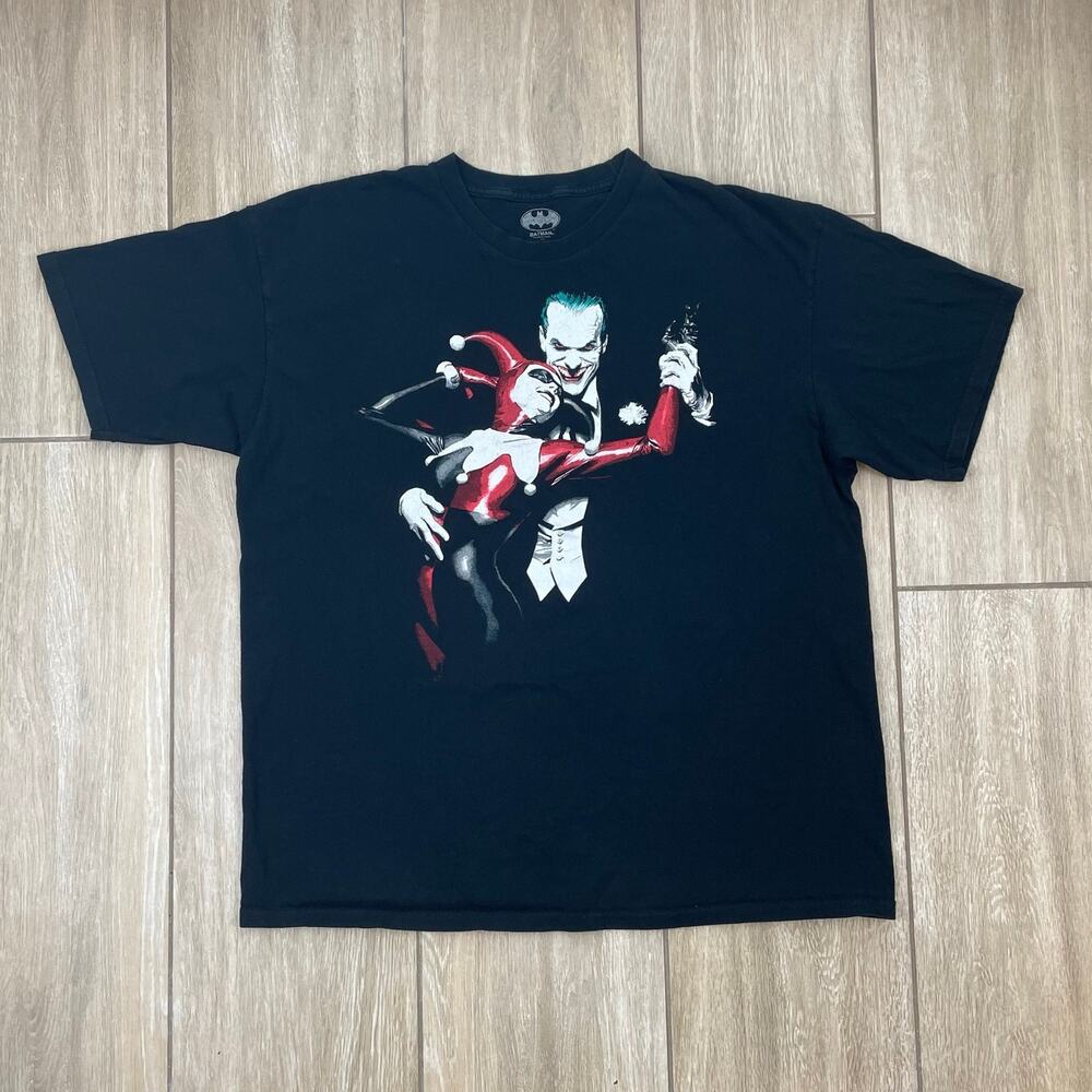 Batman Joker Harley Quinn Graphic T Shirt Mens XL Black DC Comics Cotton